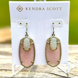 Kendra Scott Emmy Drop Earrings – Rose Quartz & Iridescent Drusy | NWOT